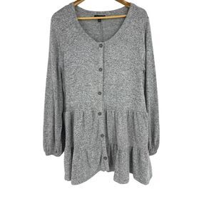 Lane Bryant tiered babydoll swing top 14/16 gray plus ruffles swinging shirt